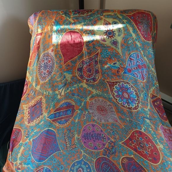 Gossamer silk blend scarf in orange yellow and green motif - Picture 5 of 13